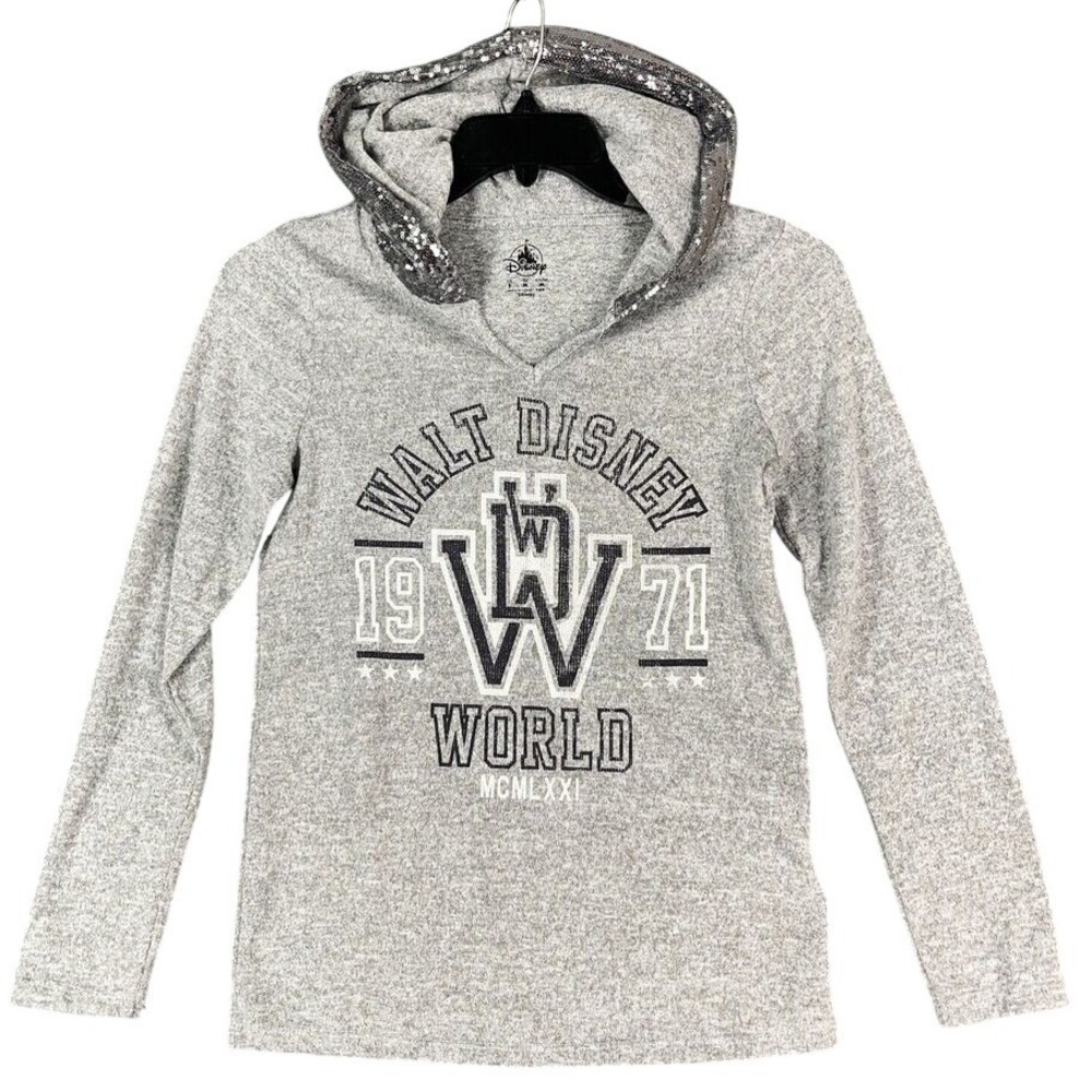 Walt Disney World Sweater Womens Small Gray Hoodie Sequin Pullover Regular Knit‎